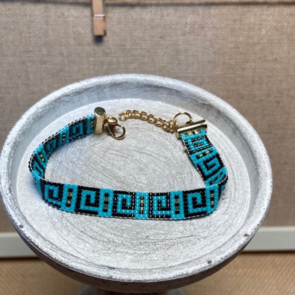 Blue and Black Beaded Bracelet Hand Crafted by Bloom Design Studio